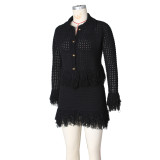 Lapel Fringed Sweater Jacket Half Hip Skirt Fashion Suit