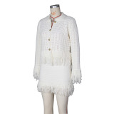 Lapel Fringed Sweater Jacket Half Hip Skirt Fashion Suit