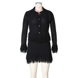 Lapel Fringed Sweater Jacket Half Hip Skirt Fashion Suit