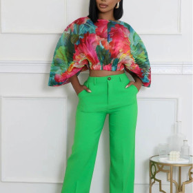 Casual Printed Fashion Women's Bat Sleeve Top