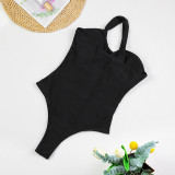 One-shoulder Twisted Swimsuit One-piece Underwire Push-up Hollow Metal Buckle Solid Color Swimsuit