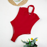 One-shoulder Twisted Swimsuit One-piece Underwire Push-up Hollow Metal Buckle Solid Color Swimsuit