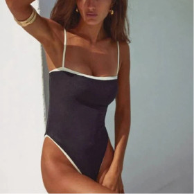 Simple Black and White Color Matching Small Fragrant One-piece Swimsuit