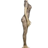 Backless Fashion Printed See-through Mesh Jumpsuit