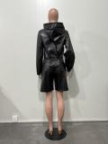 Leather Hooded Top Jacket Shorts PU Suit