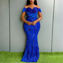 Sequin Long Dress One Shoulder Slim Fit Hip-hugging Velvet Sequin