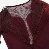 Spliced ​​see-through Polyester Mesh Long Dress with Rhinestones