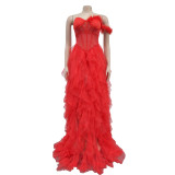 Solid Color Sleeveless Breast-wrapped Mesh Long Skirt Dress