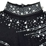 Solid Color Mesh Rhinestone Slit Long Skirt Dress