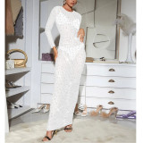 Solid Color Mesh Long-sleeved Long Skirt Dress