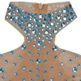 Sexy See-through Mesh Dress with Rhinestones and Slim Fit