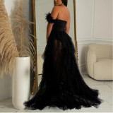 Solid Color Sleeveless Breast-wrapped Mesh Long Skirt Dress