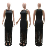 Hot Diamond Round Neck Sleeveless Fringed Long Skirt