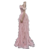 Solid Color Sleeveless Breast-wrapped Mesh Long Skirt Dress