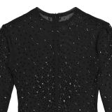 See-through Mesh Hip-hugging Dress with Rhinestones