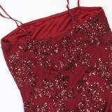 Halter Sequin Slit Party Banquet Dress Half-length Skirt