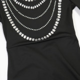 Hot Rhinestone Fashionable Slim-fitting High-neck Hip-hugging Long Skirt Dress