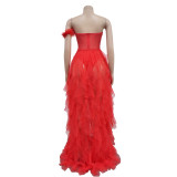 Solid Color Sleeveless Breast-wrapped Mesh Long Skirt Dress