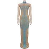 Sexy See-through Mesh Dress with Rhinestones and Slim Fit