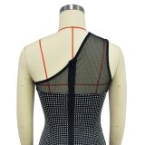 One-shoulder Mesh Rhinestone Feather Bandage Dress