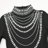 Hot Rhinestone Fashionable Slim-fitting High-neck Hip-hugging Long Skirt Dress