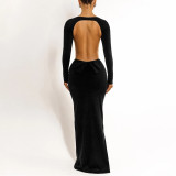 Backless Bow Long Sleeve Waist Dress