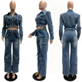 Micro-stretch Multi-pocket Washed Denim Casual Suit