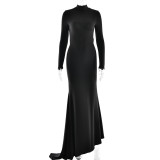 Backless High-neck Hip-hugging Long-sleeve Dress