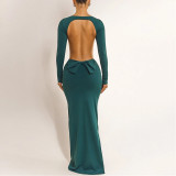 Backless Bow Long Sleeve Waist Dress