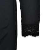 V-neck Patchwork Lace Long-sleeved Hip Skirt