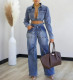 Micro-stretch Multi-pocket Washed Denim Casual Suit