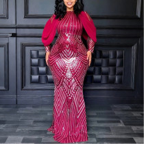 Sequin Party Hip Dress Women's Round Neck Maxi Dress