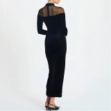 Gauze See-through Stitching Tight Solid Color Long Skirt