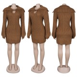 Large Lapel Slim Fit Stretch Lantern Sleeve Sweater Dress