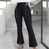 Loose Casual Chain Embellished Leg Slit Trousers