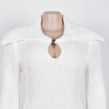 Large Lapel Slim Fit Stretch Lantern Sleeve Sweater Dress