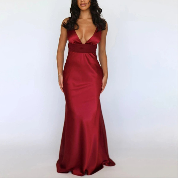 Deep V Sexy Spliced ​​chiffon Dress