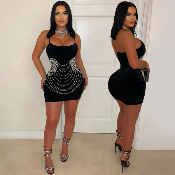 Hot Rhinestone Sexy Strappy Hip Party Dress