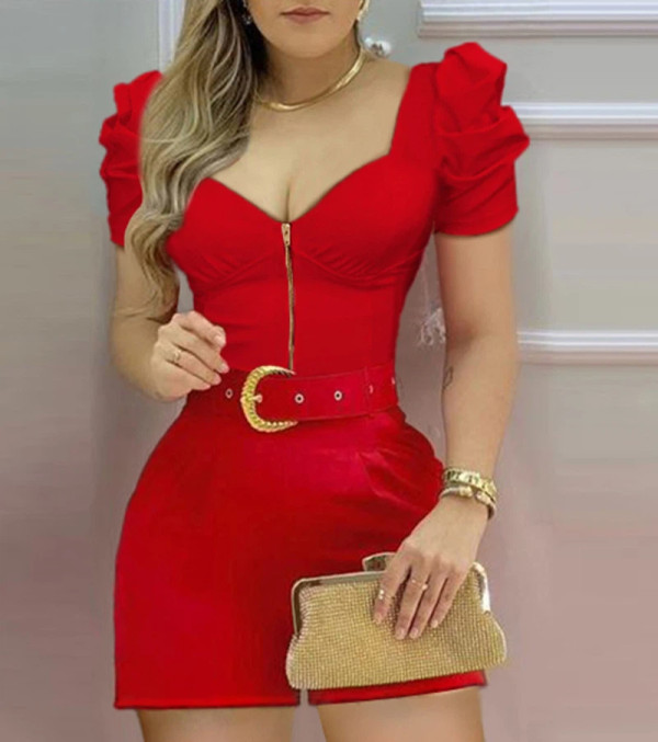 Red V-neck Bodycon Dress