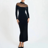 Gauze See-through Stitching Tight Solid Color Long Skirt