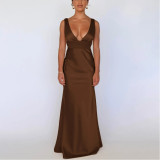 Deep V Sexy Spliced ​​chiffon Dress