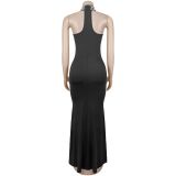 Fashionable Women's Halter Neck Hot Diamond Mesh Banquet Fishtail Dress