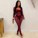 Sexy See-through Lace Slim Fit Hip-hugging Jumpsuit