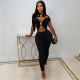 Hollow short-sleeved slim-fitting hip-hugging bodysuit