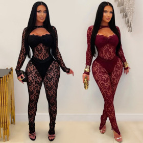 Sexy See-through Lace Slim Fit Hip-hugging Jumpsuit