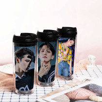 Kpop SuperM Water Cup New Album Cup Double-layer Plastic Straw Cup Portable Cup