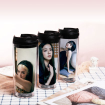 Kpop BLACKPINK Water Cup Summer Seoul Pictorial Double Plastic Straw Cup Accompanying Cup JENNIE JISOO LISA ROSE