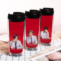 Kpop BTS Water Cup Bangtan Boys Lotte version Double Plastic Cup Outdoor Travel Leisure Cup Portable Cup