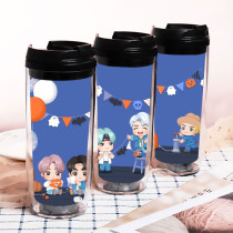 Kpop BTS Water Cup Bangtan Boys Double Plastic Cup Outdoor Travel Leisure Cup Portable Cup