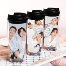 Kpop BTS Water Cup Bangtan Boys Permission to Dance Double Plastic Cup Outdoor Travel Leisure Cup Portable Cup